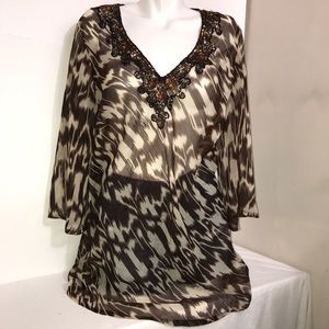 Solitaire Warm Brown Embellished Long Sleeve Dress